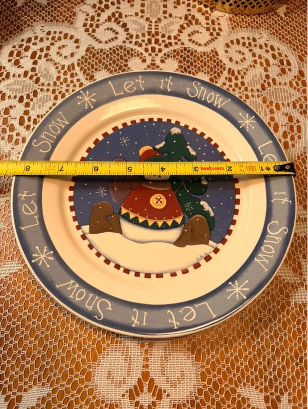 Vintage Jackie Ehman Let It Snow Snowman Christmas Salad Plate 8.5”